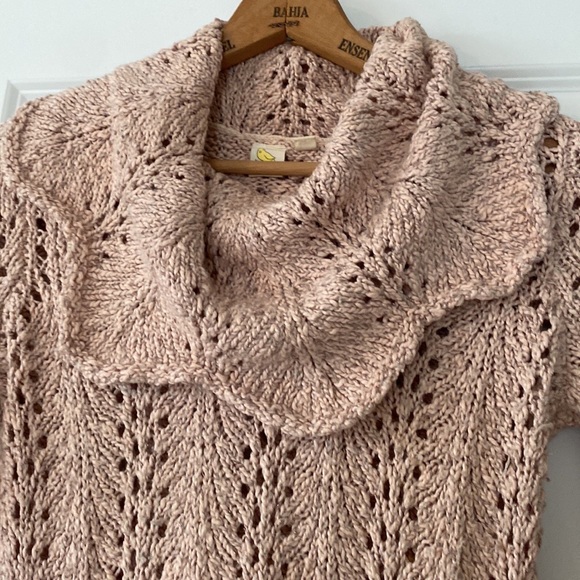 Anthro Little Yellow Bird Pink & Metallic Thread Open Weave Tunic Skater Sweater - Picture 5 of 11